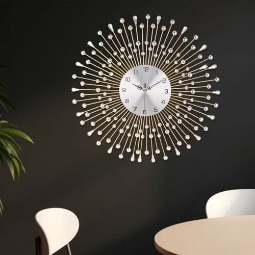 EMITDOOG Large Wall Clock Decorative with Dazzling Crystals, Battery Operated Modern Elegance, Metal Wall Clocks for Living Room & Bedroom Decor, Exquisite Kitchen Decoration Clock 27.5 Inch