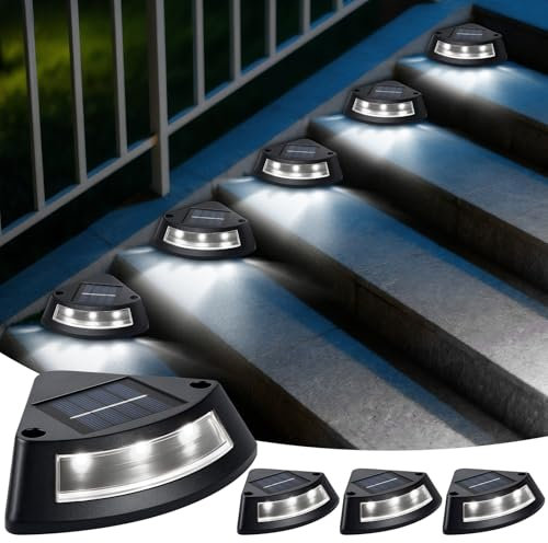 Qoosea Luces Solares Exterior para Escaleras, 4 Paquetes IP65 Impermeable LED Luz Solar Exterior Jardin, Blanco Frío Lámpara Solar para Jardín Cubierta Patio Terraza Canalón Escalones Camino