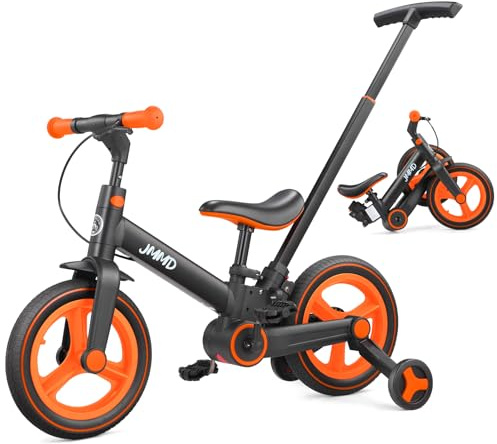 JMMD 6-in-1 Kinderfahrrad 12 Zoll konvertierbar mit Stützrädern | 6-in-1 vielseitig, Mit Stützrädern, Mit Pedalen, Verstellbarer Griff, Ständer & Bremsen, Alter 18M-5J