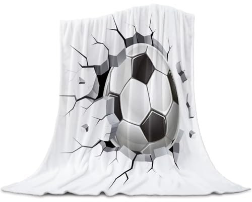 NDXRWDZR Decke WeißEr FußBall Kuscheldecke Flauschig als Geschenke für Frauen Männer Extra Weich Warm Decke als Sofaüberwurf Tagesdecke oder Wohnzimmerdecke - 180 x 220 cm