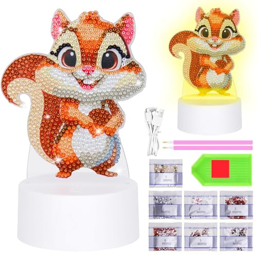 Zoyomax Diamond Painting Nachtlicht, Geschenke für Erwachsene, 3D Kreative Diamond Painting Lampe Eichhörnchen, Weihnachts Geburtstags Geschenk