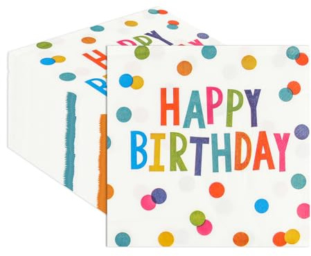 50 Stück Bunter Servietten Geburtstag Schön 33x33cm Happy Birthday Servietten für Tischdeko Geburtstag, Themenparty, Baby Taufe