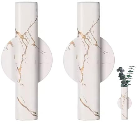 Tubo di fiori da parete autoadesivo, supporto per fiori in metallo da appendere, vaso autoadesivo minimalista per presentazione di fiori (bianco con oro, misura L)