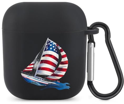 USA Sailboat Bluetooth Headset Cover Earbuds Case TPU Headphone Protective Compatible with Airpods 1/2 Black-Color