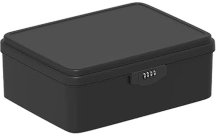 Aartner Lockable Storage Box, Large Medicine Storage Box with 4 Digital Lock, Lock Box with Removable Tray, Lockable Storage Container for Medicine, File, Phone, Food Safe (Black, L(33.4x26x12.6cm))