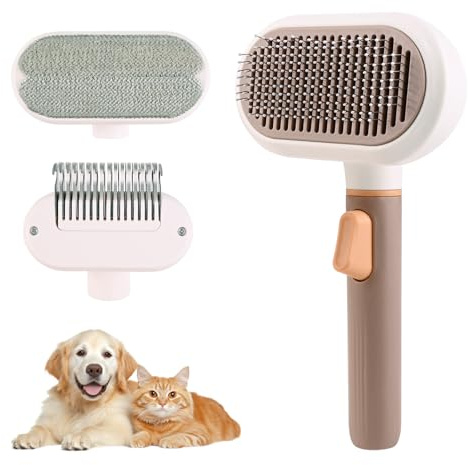 Razobws Katzenbürste & Hundebürste 3-in-1 Für Kurzhaar Langhaar geeignet | Effektive Haarentfernung & Verfilzung lösen, Abgerundete Nadeln Hautschonend & Massage, für Hunde & Katzen, Selbstreinigend