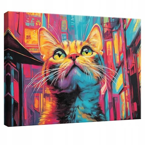 WallArena Leinwand Bilder 100x70 cm | Katze Tiere, Leinwandbilder, Bild auf leinwand, Format: 100x70 cm (BxH) - einteilig auf Canvas Leinwand. Das