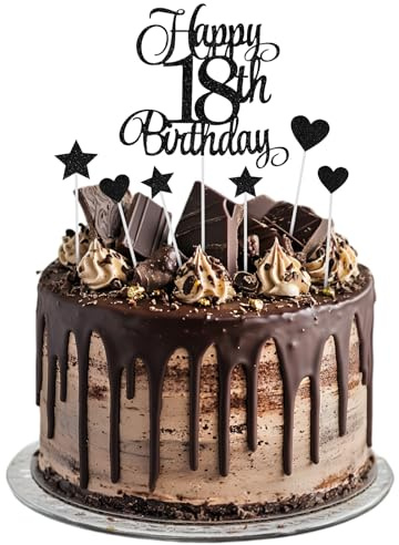 LIQWEI Tortendeko 18 Geburtstag, Schwarz Tortendeko Zum 18. Geburtstag Stern Herz Tortenaufsatz Kuchendeko 18. Geburtstagjunge Mädchen Für Party Cupcakes Desserts Und Gebäck