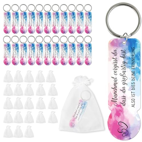 Anruzon 24 Stück Acryl Einkaufswagenchip Schlüsselanhänger mit 24 Stück Organza Taschen - Abziehbar Einkaufschip Schlüsselanhänger - Danke Geschenke für Männer Frauen