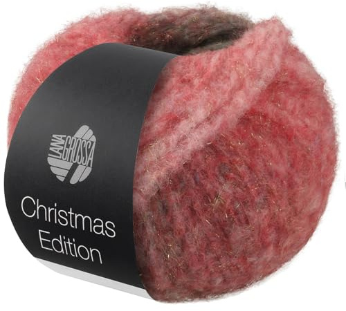 LANA GROSSA Christmas Edition | Voluminöses Alpakagarn mit Effektstruktur im Ringelmix | Handstrickgarn aus 70% Alpaka (Fein) & 30% Polyamid | 50g Wolle, Stricken & Häkeln | 150m Garn FB 999