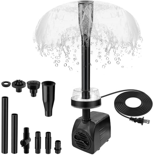 CREPOW 15W 800L/H Submersible Pond Fountain Pump with LED Lights, Ultra Quiet Water Pump, Pond Fountain Pumps for Small Pond, Garden, Aquarium, Fish Tank, Indoor Outdoor Fountain 3 Type Nozzle (White)