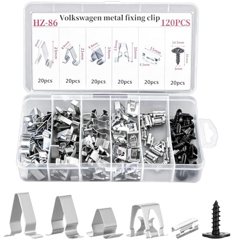 MISIQIMA 120 Stück Auto Metall Befestigung Clips Set, Dashboard Metallclip | Auto Frontkonsole Clips mit Box für Befestigung der Innenverkleidung des Mittelkonsolenbereichs von VW