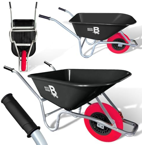 Equimed Bertie 110L Heavy Duty Garden WheelBarrow & Builders Wheel barrow | Puncture-Proof Solid Tyre | Black | Durable Polypropylene Tub |Garden, Soil, Gravel, Mulch & Tools