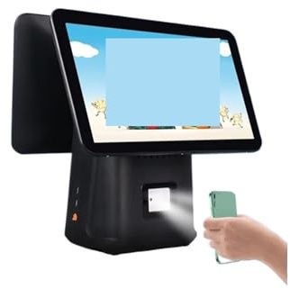 Registrierkasse, 39,6 cm (15,6 Zoll), integrierter Touchscreen-Register mit Druck- und Fensterfunktionen, für kleine Unternehmen (Doppelbildschirm, Dunkelblau)