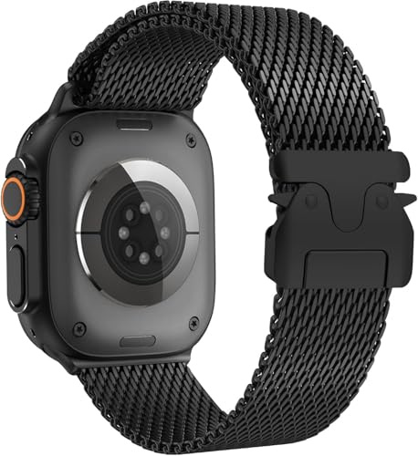 Cinturino Milanese Loop Compatibile con Apple Watch Ultra 3/2/1 49mm 46mm 45mm 44mm 42mm (Serie 3 2 1) Uomini Donne, Cinturini in Metallo per iWatch 11 10 9 SE 8 7 6 5 4, Fibbia Stile Paracadute
