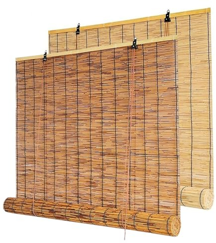 Store Bambou Exterieur 160 180 200 220 210 120cm Longue Store Enrouleur Bambou fenetre intérieurs Stores venitien Bateau(Brun,120W x 100H cm)