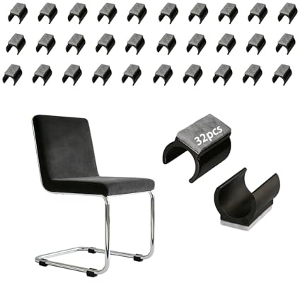 32 Stück Stuhlgleiter Freischwinger 25mm Filzgleiter für Schwingstühle | Schwarz U-förmige Klemmschalengleiter Möbelgleiter Geräuschreduzierung für Fliesenböden, Holzboden und Arbeitszimmer