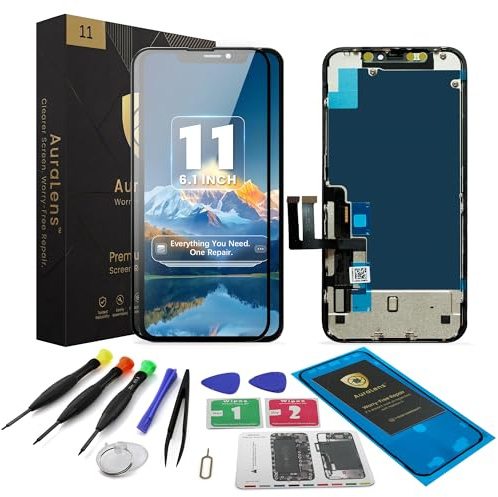 AuraLens for iPhone 11 Screen Replacement Kit LCD Touch Display Assembly | A2111 A2221 A2223, FHD INCELL LCD Digitizer 6.1 Inch, COF, Pre-Tested, Repair Tools, Waterproof Adhesive, Magnetic Screw Pad