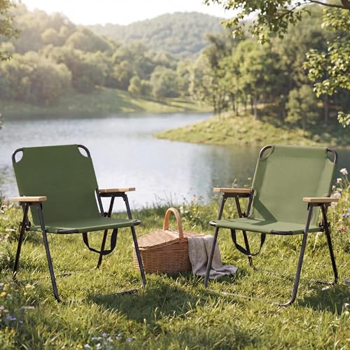 Mendler 2er-Set Campingstuhl HWC-Q43 Bambus - grün | Gartenstuhl, Balkonstuhl, Freizeitstuhl, klappbar Metall, Stoff/Textil