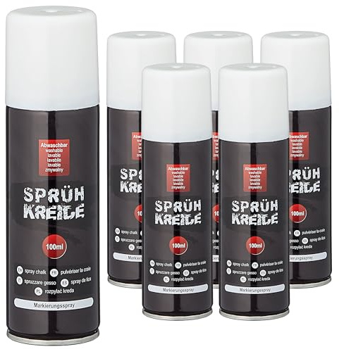 Cepewa Kreidespray Weiß 6er Set | 4,5x15x5cm VOC 32% Dosenvolumen 175ml | Dosenspray Sprühkreide Markierungsspray | Kreidefarbe wasserlöslich temporär (1 x 6er Set Sprühkreide weiß)