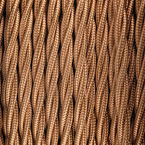 ElekTek Antique Gold Vintage Twisted Braided Fabric Covered Lighting Flex Cable, Sold Per 1 Meter, 3-Core 6 Amp (0.75mm), EU Manufactured