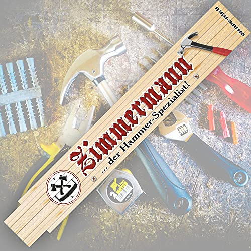 2 Meter Zollstock mit Aufschrift | Spruch - Zimmermann. Hammer Spezialist - 2m Gliedermaßstab Geschenk für Männer Handwerker Heimwerker zum Geburtstag Holz