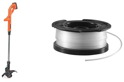 Black+Decker Rasentrimmer ST1823, schwarz orange + vollautomatische Einzelfadenspule (für Rasentrimmer 10m Länge, 1.5mm Fadendurchmesser) A6481