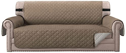 BellaHills Sofabezüge Sofabezüge Reversible Gesteppte Möbelschutzfolie, wasserabweisend, verbesserter Couch Shield mit elastischen Riemen, Anti-Rutsch-Schaum, Micro-Stoff-Pet-Cover-Sofa, Taupe/beige