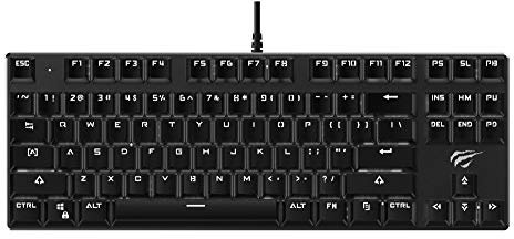 HAVIT HV-KB435L - Teclado mecánico Tenkeyless, 87 teclas, retroiluminación RGB Gaote / Outemu Red (lineal) / Diseño ruso (QWERTY)