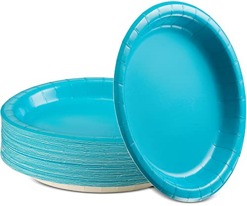 Amcrate Paper Dinner Plates Blue, 8 1/2 Inches Paper Plates Disposable, Strong and Sturdy Disposable Plates for Party, Dinner, Holiday, Picnic, or Travel Party Plates, Pack of 50