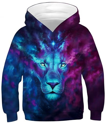 Ocean Plus Jungen Kapuzenpullover Bunt Teens Hoodie Kinder Langarm Pulli mit Kapuzen Sweatshirt Unisex Pullover (XL (Körpergröße: 155-160cm), Bunter Löwe)