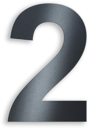 Metzler Hausnummer aus massivem Stahl in Anthrazit - RAL 7016 Anthrazitgrau Feinstruktur Pulverbeschichtet - Schrift Arial - Höhe 20 cm - Ziffer 2