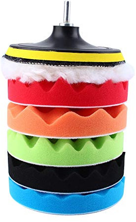 Ejoyous Auto Polierschwamm, Poliermaschine Schwamm Auto polieren, 7pcs 6 Inchs Polierschwämme Set für Polieraufsatz Akkuschrauber Poliermaschine M10 Bohrer Adapter