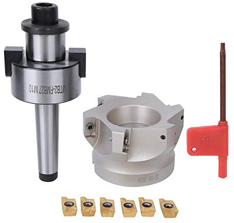 Fresa fresadora CNC Fresadora CNC Fresadora de ángulo recto de 6 bordes, soporte de portabrocas de collar MT2-FMB27 + fresa de flauta 80-27-6 + insertos de fresado 1604APMT(6PCS Milling Inserts)