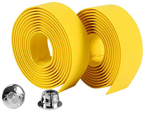 Demeras 2PCS Cycling Fahrrad Lenkerband mit 2 Lenkerstopfen Fahrrad Fahrradgriff Reflektierendes Band f¡§1r Rennrad MTB(Gelb)