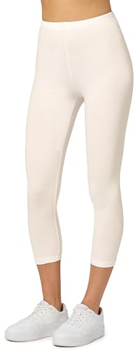 Merry Style Damen Leggings 3/4 aus Baumwolle mit Stretch – Leichte Capri Leggings Damen aus atmungsaktiver, elastischer Baumwolle, ideal für Yoga Sport Freizeit Reisen MS10-199 (Ecru,XXL)