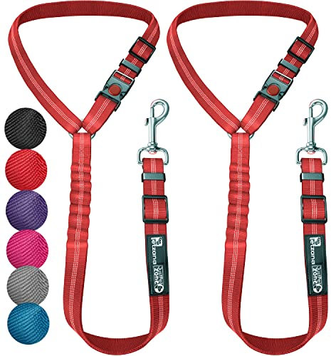 Headrest dog car seat belt 2 Pack Adjustable Durable Headrest Seat belt Pet Dog Car Safety Harness Restraint with Elastic Nylon Bungee Buffer Red