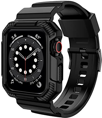 OROBAY Compatibile con Apple Watch Band 45 mm/44 mm/42 mm con custodia, resistente e antiurto per iWatch SE2 SE Series 9/8/7/6/5/4/3/2/1 con custodia paraurti uomo donna, nero opaco