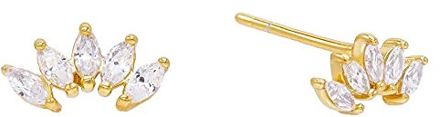 Brandlinger ® Damen Ohrstecker Silber 925. Florales Motiv mit weißen Zirkoniasteinen. Schmuck Damen vergoldet mit 18 Karat (Silber und Gold) für Frauen und Mädchen. Größe der filigranen Ohrringe: 9mm.