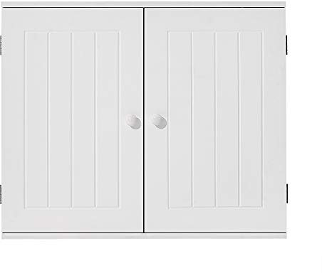 Panana Bathroom Wall Cabinet, Wooden Storage Cupboard Unit with Double Doors Shelf Wall Mounted Furniture Kitchen White