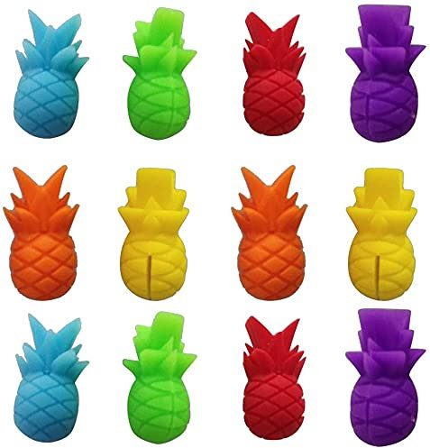 LATRAT 12pcs Glasmarkierer Ananas Getränkemarker Silkon, Weinglas Charms Ananas Weinglasmarkierer Glasmarkierung Markierung für Festival Mexicano Hawaii Party Gläser 6 Farbig