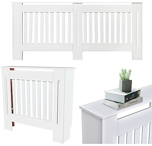 Chelsea Style Radiator Cover, Modern Home Furniture Engineered Wood MDF Traditional Design White Painted Living Room Cabinets, Radiator Protection Vertical Slats Shelve, Small