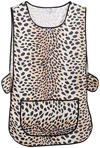 Stylo Online Womens Check Tabard Home Work Kitchen Cleaning Chef Catering Cleaners Ladies Checkered Workwear Poly Cotton Overall Tabbard Apron Size(Check Leopard Print,XOS)