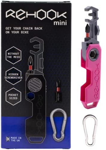 Rehook Mini Pink | Lightweight Bicycle Multi-Tool | Chain Handling Tool Keyring for Cyclist | Stocking Filler Present for Bike Gadget Lover | Made in UK