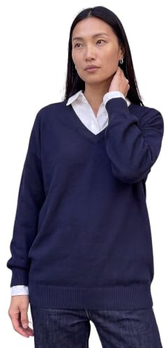 Roman V-Neck Jumper for Women UK Ladies Boyfriend Fit Slouch Sweater Winter Autumn Textured Casual Flattering Knit Pullover Knitwear Daywear Lightweight Lounge - Navy - Size 10