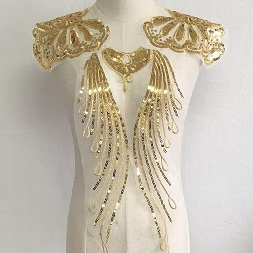 Yulakes Gold Stickerei Spitze Applikation Patch Gold Pailletten Spitze Ausschnitt Kragen Hochzeit edles Kleid Nähen DIY Brautkleid Dekoration Kleidung Zubehör (Style 5)