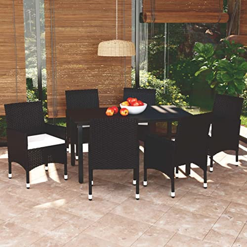 Gecheer 7-TLG. Garten Essgruppe mit Kissen Möbelsets Gartenmöbel Polyrattan Garten Sitzgruppe Gartengarnitur Garten Essgruppe Outdoor Terasse Poly Rattan Schwarz