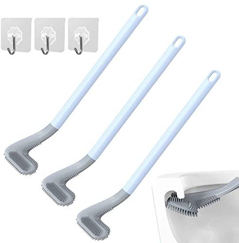 Inalsion Homemod Kaktus-Toilettenbürste, magische Silikon-WC-Bürste, niedliche WC-Bürste, keine toten Ecken, Kaktus-Toilettenbürste, 3 Stück, Blau