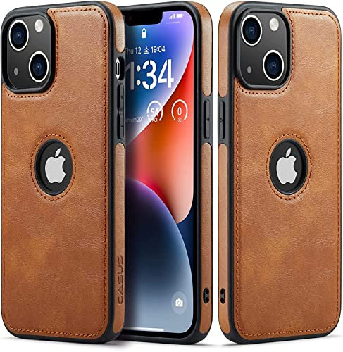 Sibada iPhone 14 Hülle, iphone14 case, Logo View Kompatibel mit Slim Premium Veganes Leder Klassisch Luxus Elegant Dünn Cover, entworfen für iphone14 hülle - Braun