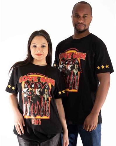KISS T Shirt Love Gun Stars Band Logo Nue offiziell Unisex Schwarz S